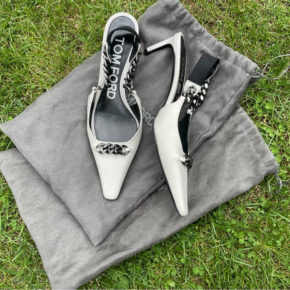 Tom Ford LEATHER CHAIN SLINGBACK PUMP 50MM